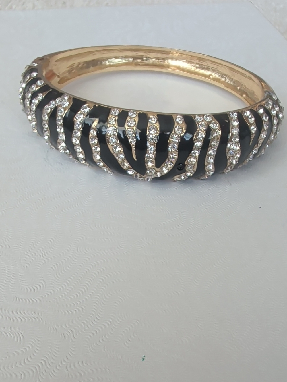Gold and Black Crystal Zebra-Pattern Bangle Bracelet